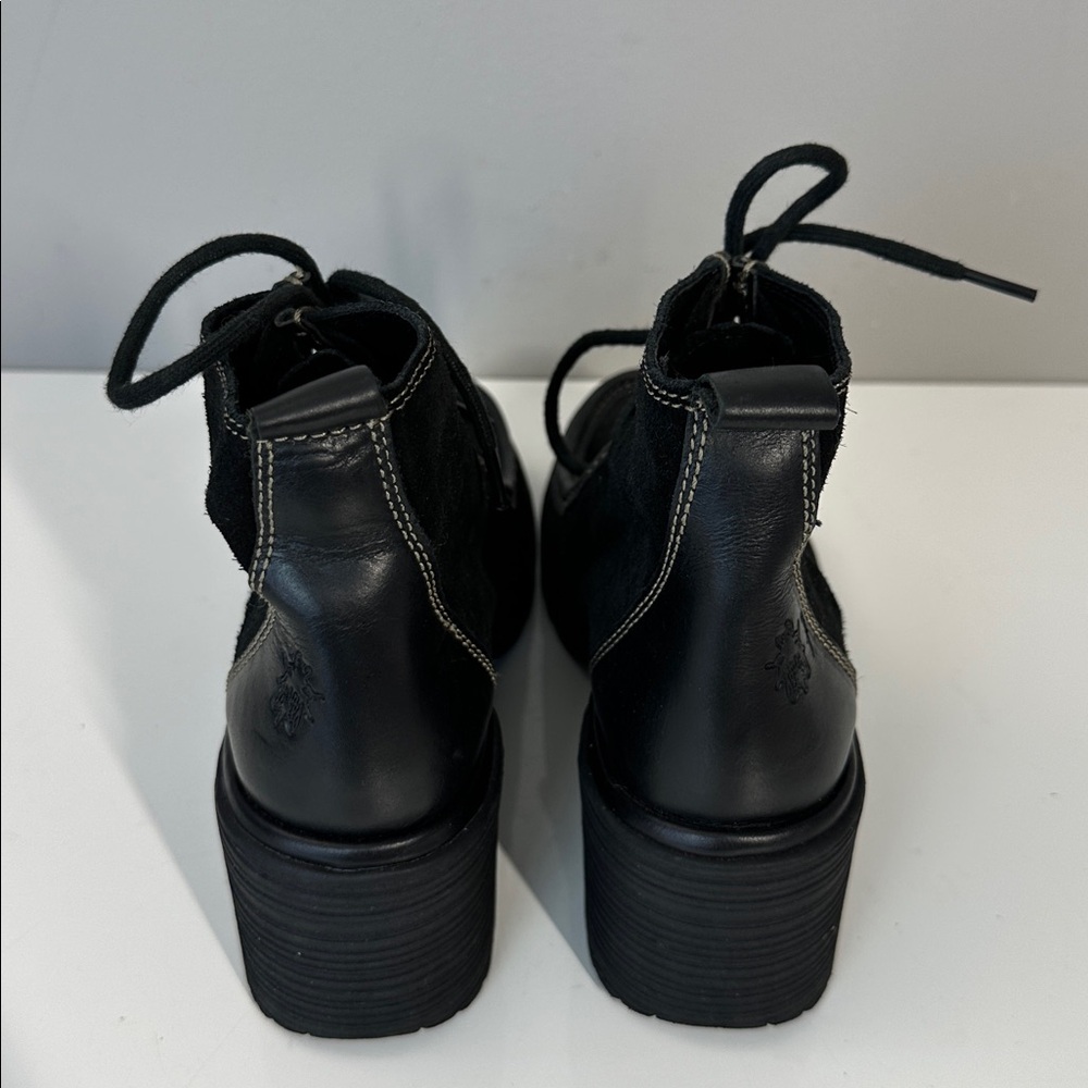 Fly London Wins Black Suede Block Heel Lace Up Ankle Boots Size 37(6.5-7) - Picture 7 of 14